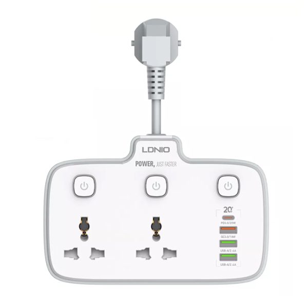 Ổ cắm điện LDNIO - 2500W 1PD & QC3.0 & 2 Auto-ID 2 Universal Outlets SC2413