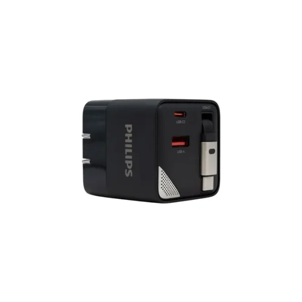 Philips - Wall Charger 65W Charger With Retractable USB-C Cable (DLP6335CB)
